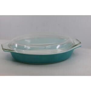Vintage Pyrex 1.5 Qt Turquoise Blue Oval Casserole Dish WITH Lid USA Mid Century